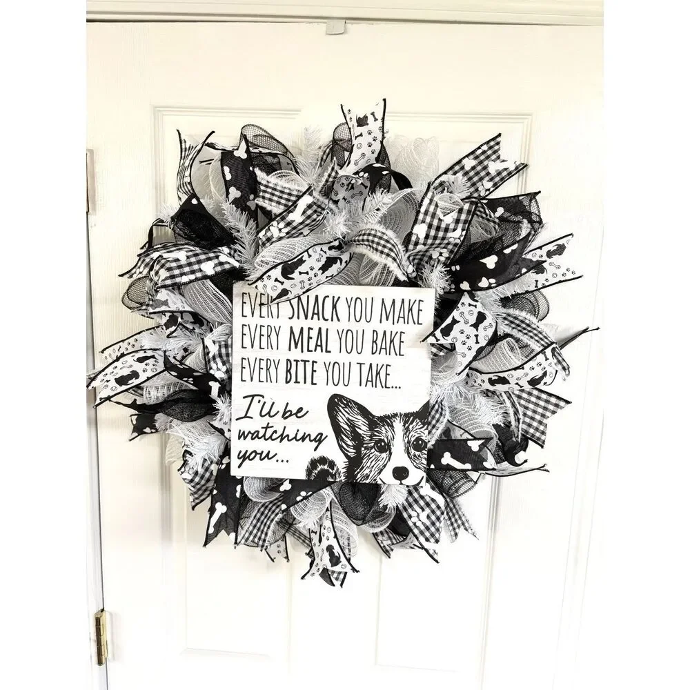 Black and White Dog Pet Wreath Front Door Wreath